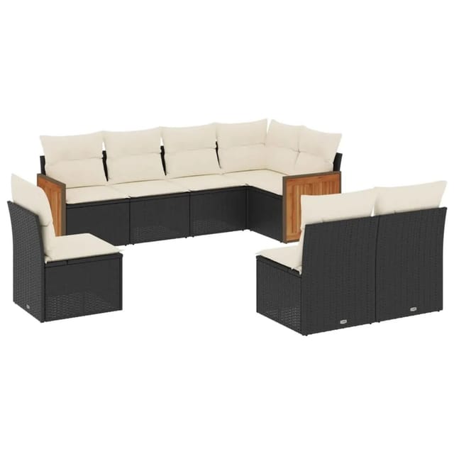 vidaXL 8-Tlg Garten-Sofagarnitur mit Kissen Schwarz Poly Rattan 3260124