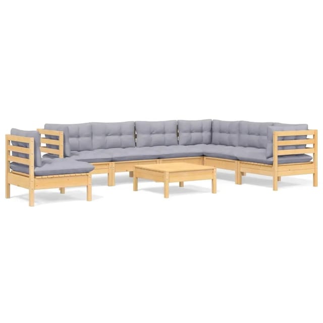 vidaXL 8-Tlg Garten-Lounge-Set mit Grauen Kissen Kiefer Massivholz 3096724