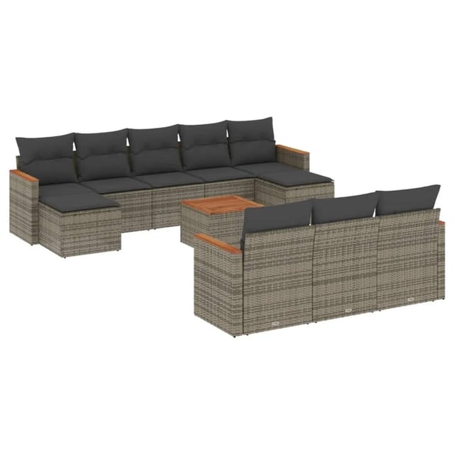 vidaXL 11-Tlg Garten-Sofagarnitur mit Kissen Grau Poly Rattan 3258826