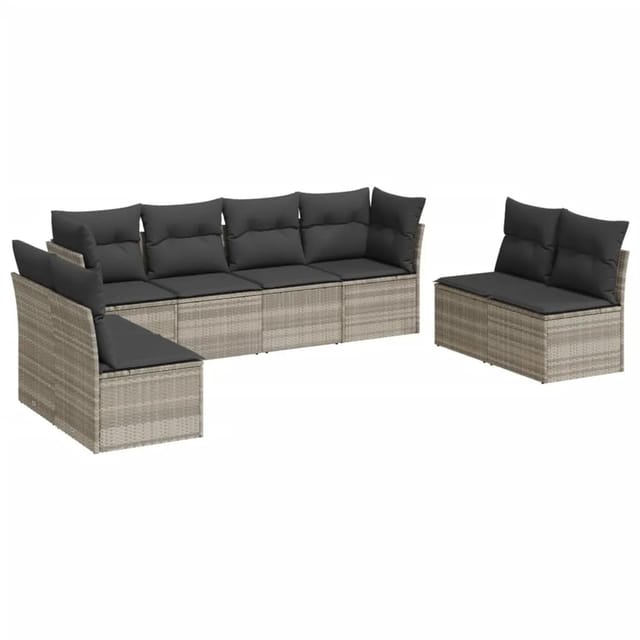 vidaXL 8-Tlg Garten-Sofagarnitur mit Kissen Hellgrau Poly Rattan 3217452