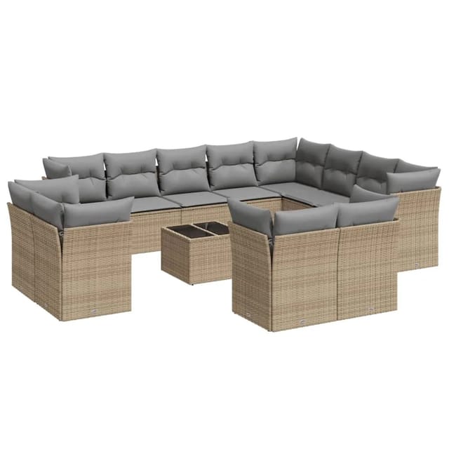 vidaXL 13-Tlg Garten-Sofagarnitur mit Kissen Beige Poly Rattan 3250378