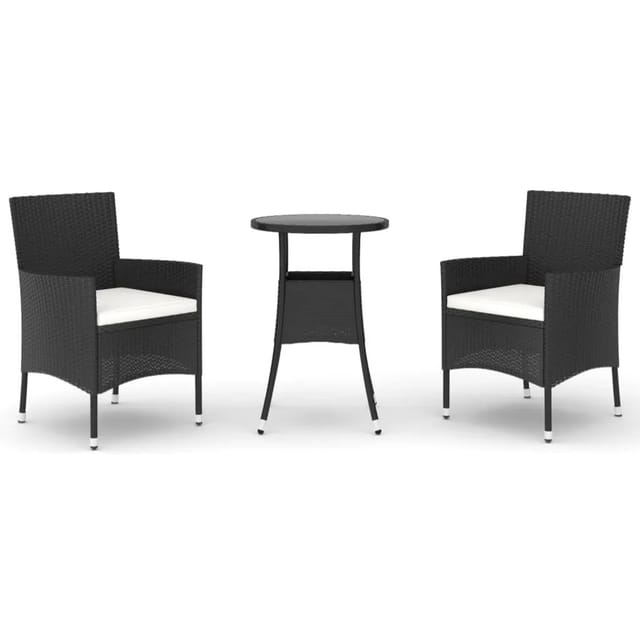 vidaXL 3-Tlg Garten-Bistro-Set mit Kissen Schwarz Poly Rattan 3187414