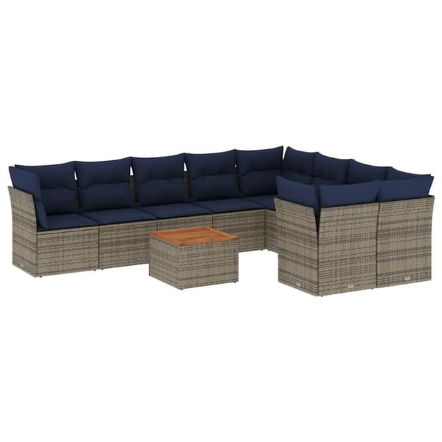 vidaXL 10-Tlg Garten-Sofagarnitur mit Kissen Grau Poly Rattan 3256152
