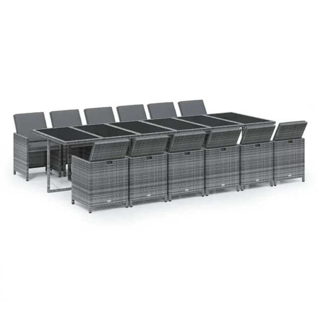 vidaXL 13-Tlg Garten-Essgruppe mit Kissen Poly Rattan Grau 3095617