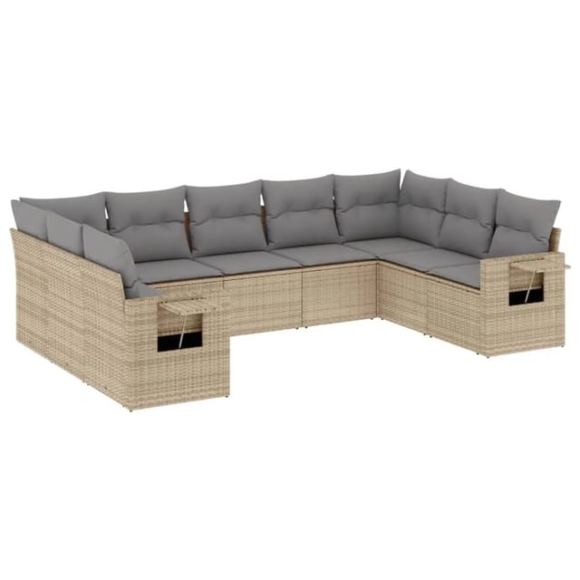 vidaXL 9-Tlg Garten-Sofagarnitur mit Kissen Beige Poly Rattan 3220598