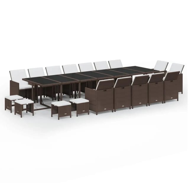 vidaXL 19-Tlg Garten-Essgruppe mit Kissen Poly Rattan Braun 3095649