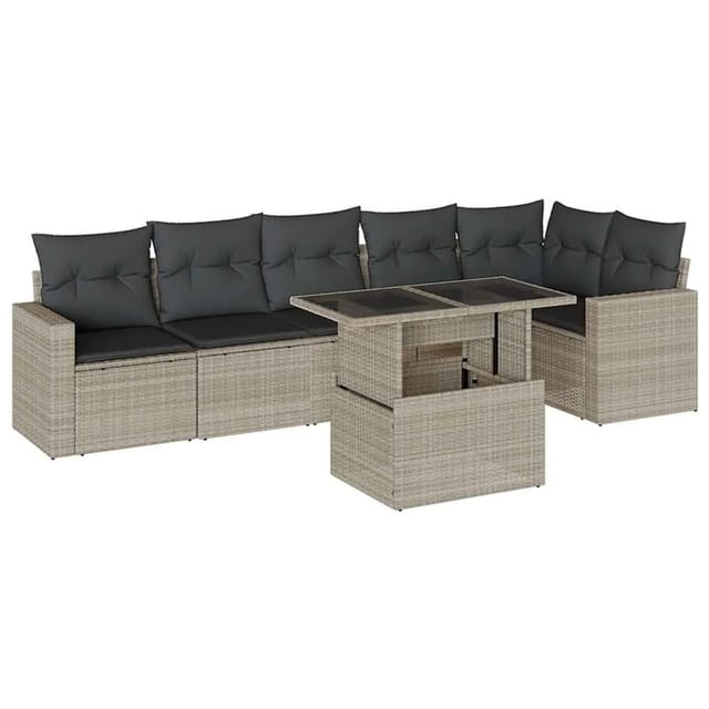 vidaXL 7-Tlg Garten-Sofagarnitur mit Kissen Hellgrau Poly Rattan 3267292