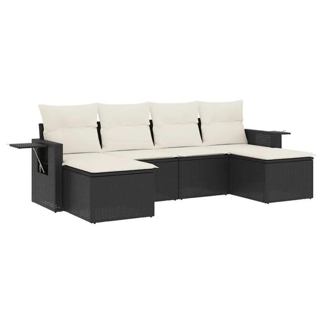 vidaXL 6-Tlg Garten-Sofagarnitur mit Kissen Schwarz Poly Rattan 3252853