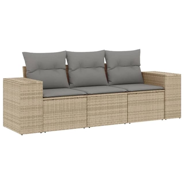 vidaXL 3-Tlg Garten-Sofagarnitur mit Kissen Beige Poly Rattan 3254596