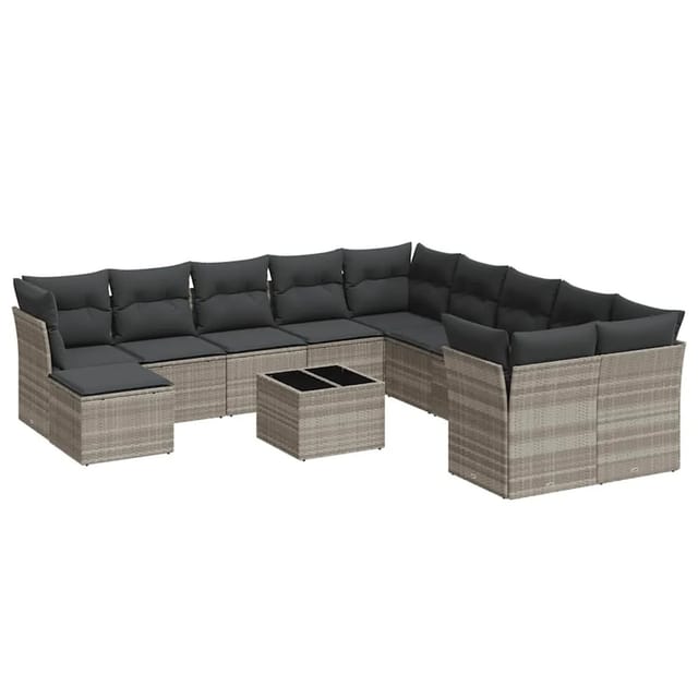 vidaXL 12-Tlg Garten-Sofagarnitur mit Kissen Hellgrau Poly Rattan 3250461