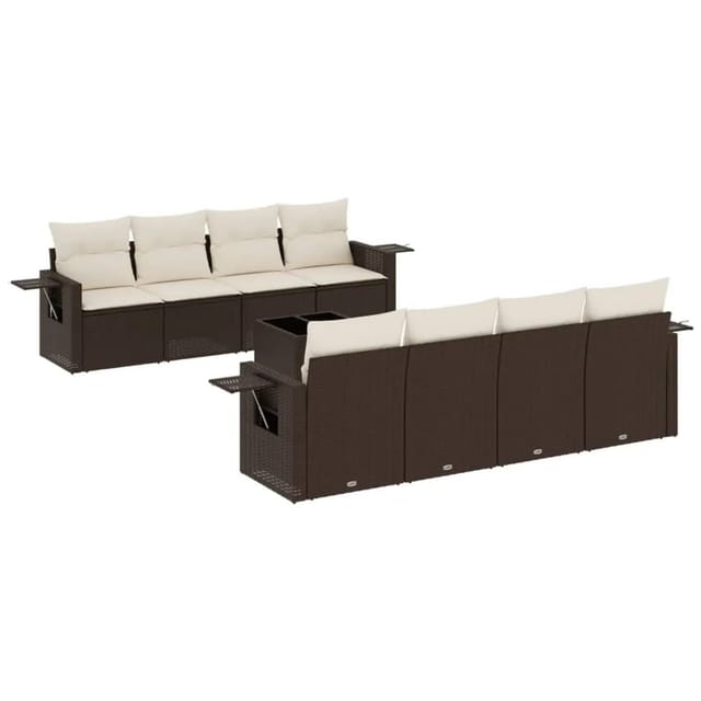 vidaXL 9-Tlg Garten-Sofagarnitur mit Kissen Braun Poly Rattan 3252290