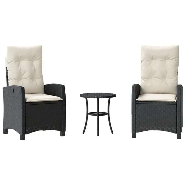vidaXL 3-Tlg Bistro-Set mit Kissen Schwarz Poly Rattan 365224