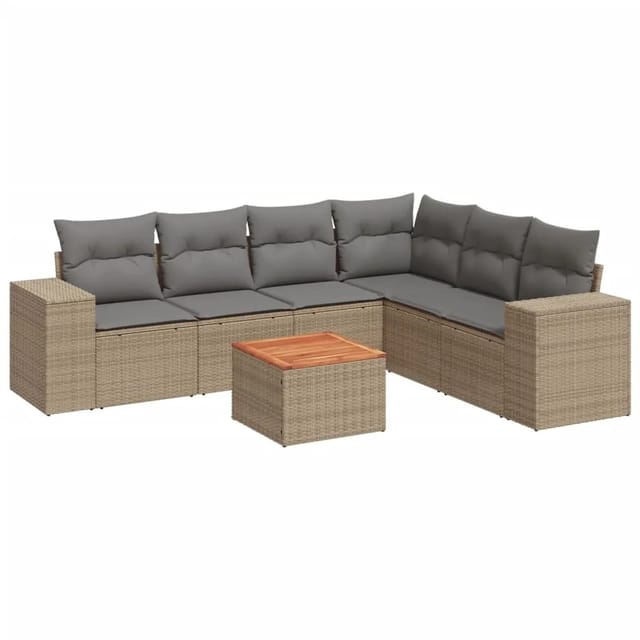 vidaXL 7-Tlg Garten-Sofagarnitur mit Kissen Beige Poly Rattan 3257795