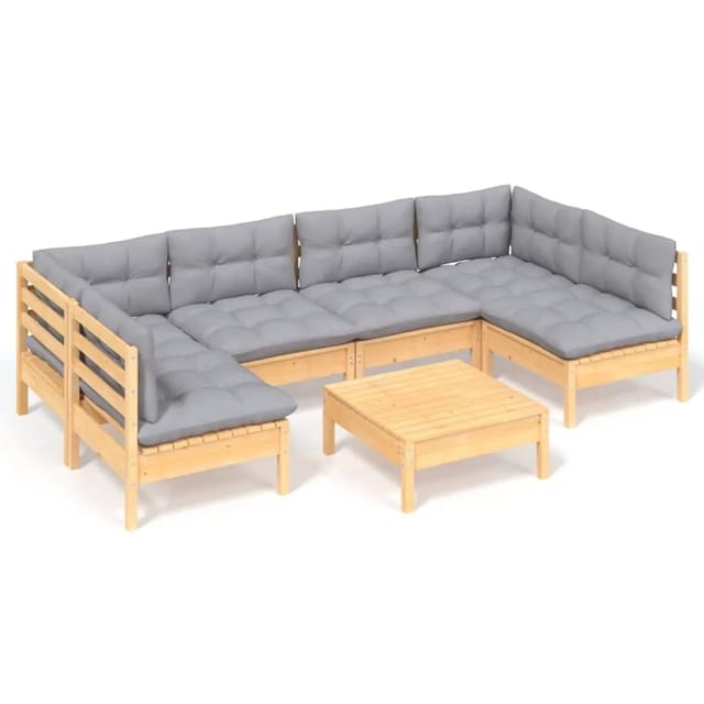 vidaXL 7-Tlg Garten-Lounge-Set mit Grauen Kissen Kiefer Massivholz 3097156