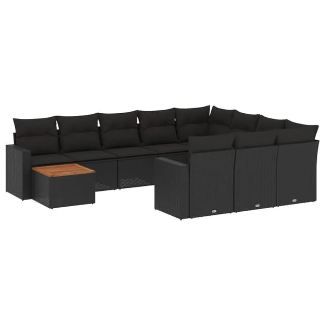 vidaXL 11-Tlg Garten-Sofagarnitur mit Kissen Schwarz Poly Rattan 3256636