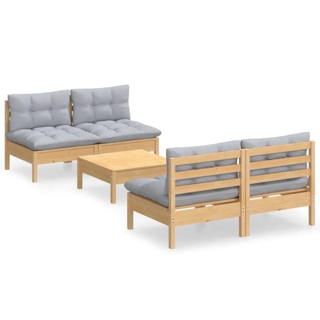vidaXL 5-Tlg Garten-Lounge-Set mit Grauen Kissen Kiefernholz 3096003