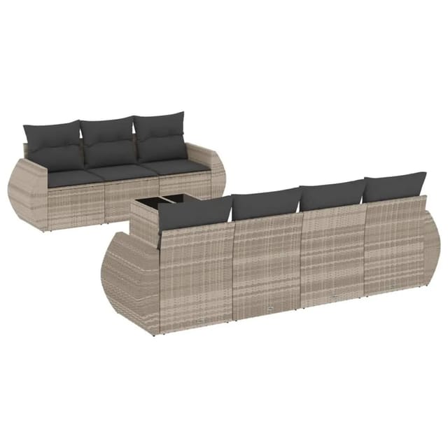 vidaXL 8-Tlg Garten-Sofagarnitur mit Kissen Hellgrau Poly Rattan 3253469