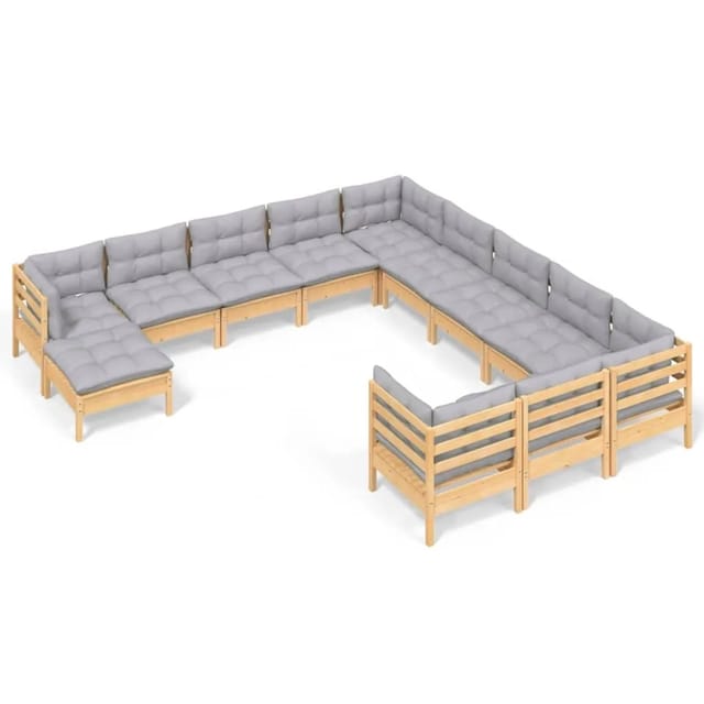 vidaXL 12-Tlg Garten-Lounge-Set mit Grauen Kissen Kiefernholz 3097066