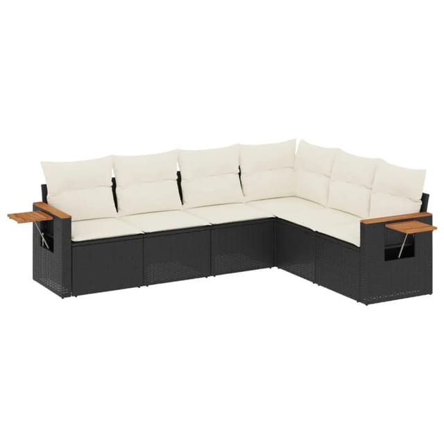 vidaXL 6-Tlg Garten-Sofagarnitur mit Kissen Schwarz Poly Rattan 3226840
