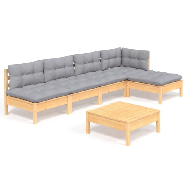 vidaXL 6-Tlg Garten-Lounge-Set mit Grauen Kissen Kiefernholz 3096339