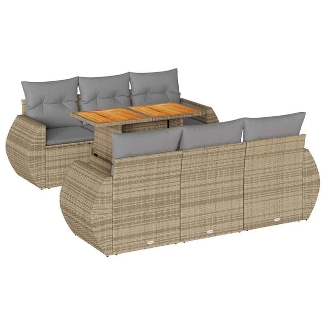vidaXL 7-Tlg Garten-Sofagarnitur mit Kissen Beige Poly Rattan 3327223