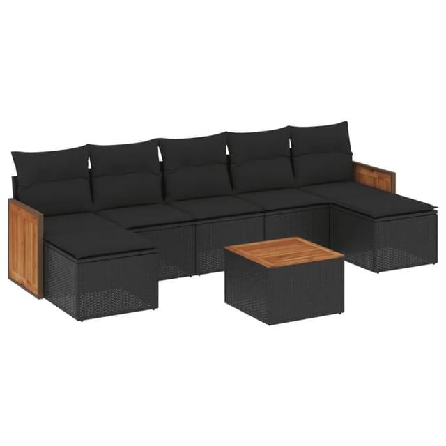 vidaXL 8-Tlg Garten-Sofagarnitur mit Kissen Schwarz Poly Rattan 3227917