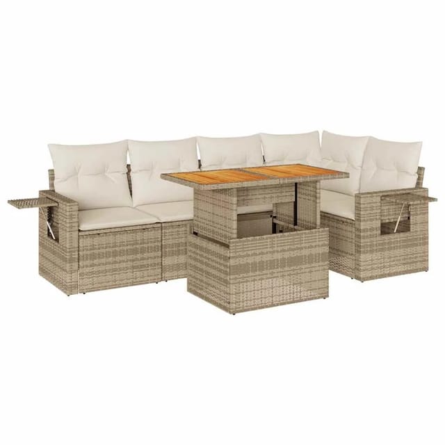 vidaXL 6-Tlg Garten-Sofagarnitur mit Kissen Beige Poly Rattan 3327152
