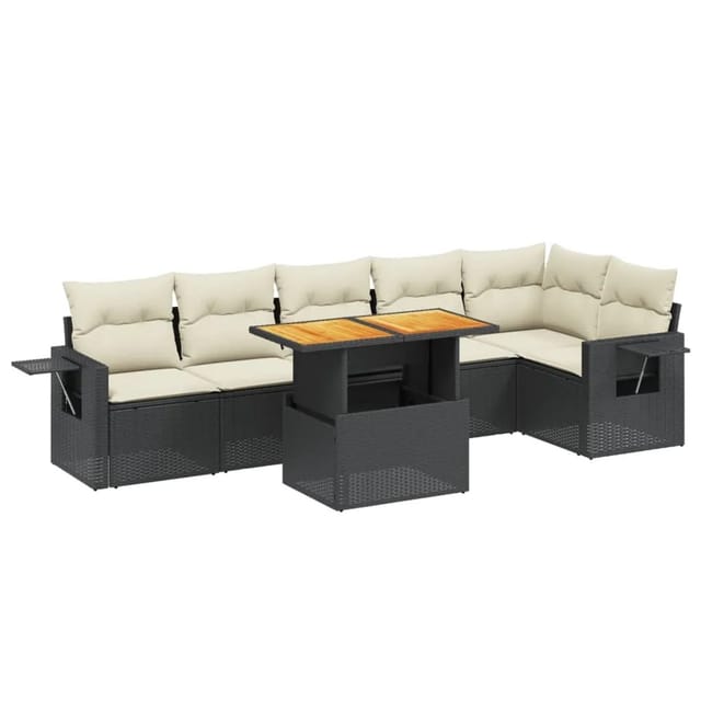 vidaXL 7-Tlg Garten-Sofagarnitur mit Kissen Schwarz Poly Rattan 3271763