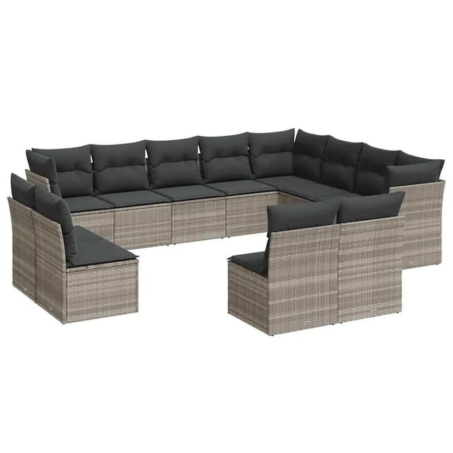vidaXL 12-Tlg Garten-Sofagarnitur mit Kissen Hellgrau Poly Rattan 3218472