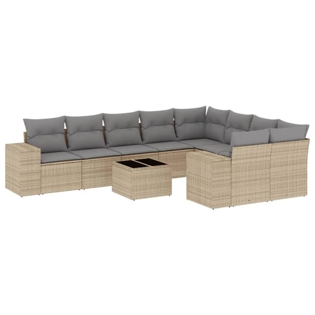 vidaXL 10-Tlg Garten-Sofagarnitur mit Kissen Beige Poly Rattan 3223048