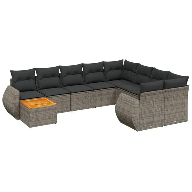 vidaXL 10-Tlg Garten-Sofagarnitur mit Kissen Grau Poly Rattan 3225171