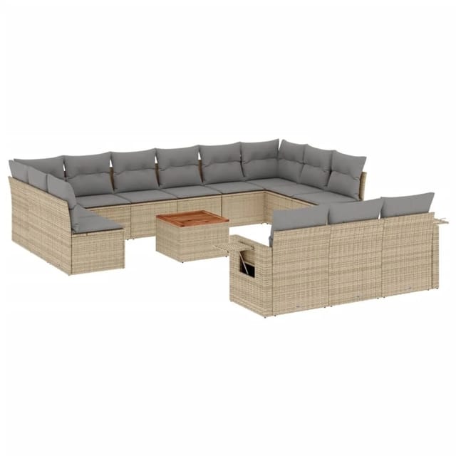vidaXL 14-Tlg Garten-Sofagarnitur mit Kissen Beige Poly Rattan 3257137