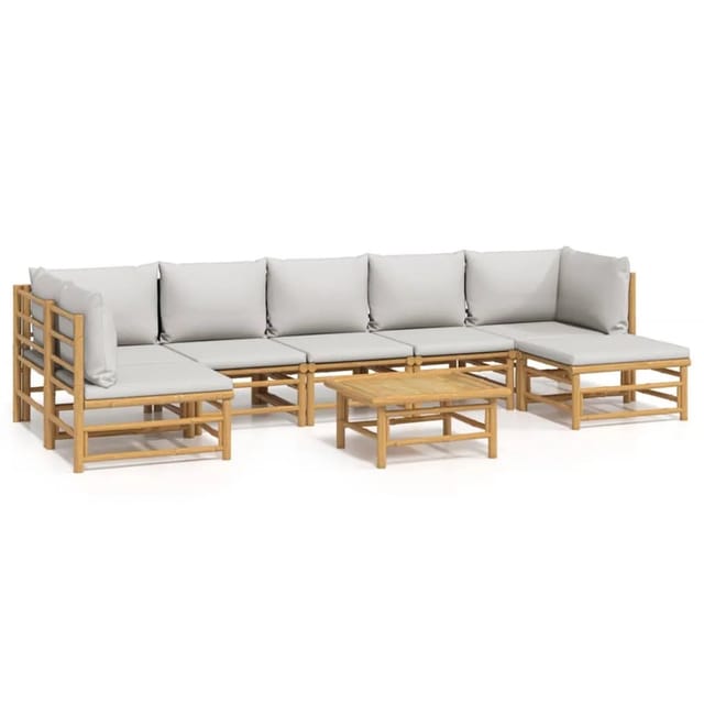 vidaXL 8-Tlg Garten-Lounge-Set mit Kissen Hellgrau Bambus 3155110
