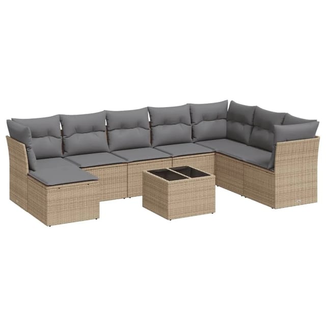 vidaXL 9-Tlg Garten-Sofagarnitur mit Kissen Beige Poly Rattan 3218059