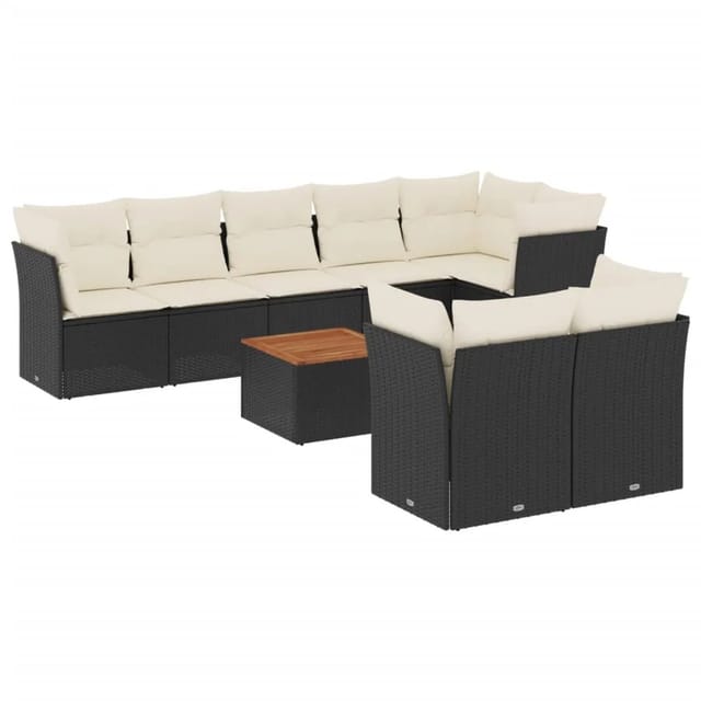 vidaXL 9-Tlg Garten-Sofagarnitur mit Kissen Schwarz Poly Rattan 3223732