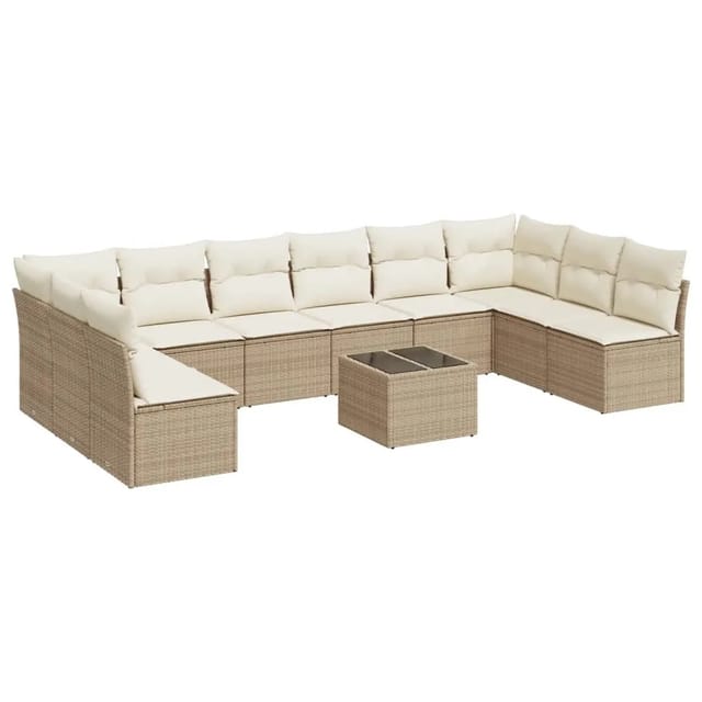 vidaXL 11-Tlg Garten-Sofagarnitur mit Kissen Beige Poly Rattan 3218098
