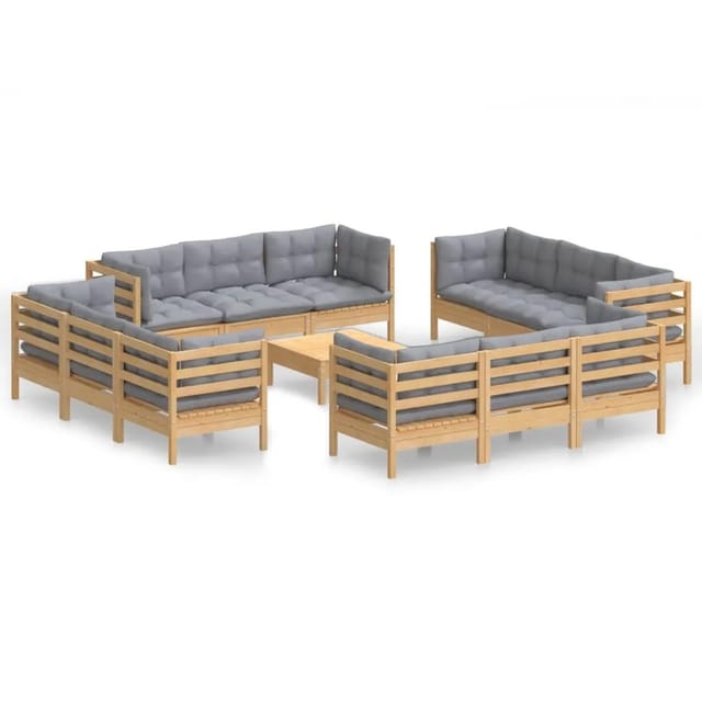 vidaXL 13-Tlg Garten-Lounge-Set mit Grauen Kissen Kiefernholz 3096069