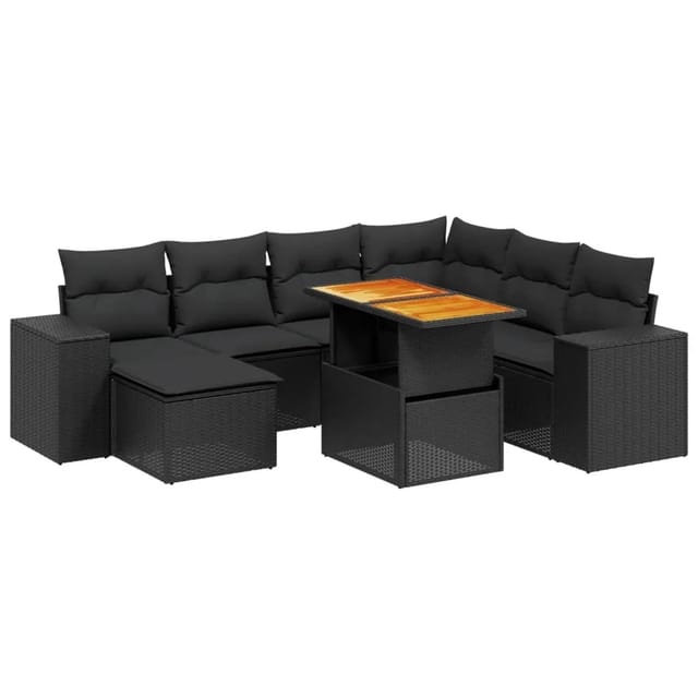 vidaXL 8-Tlg Garten-Sofagarnitur mit Kissen Schwarz Poly Rattan 3272749