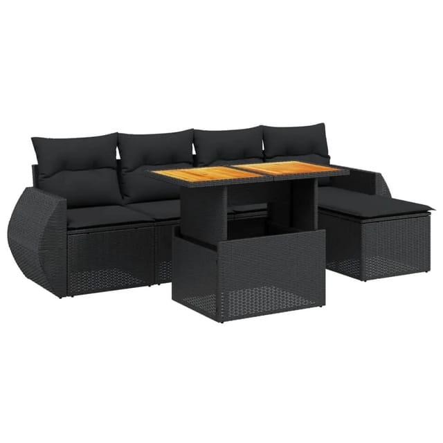 vidaXL 6-Tlg Garten-Sofagarnitur mit Kissen Schwarz Poly Rattan 3272168