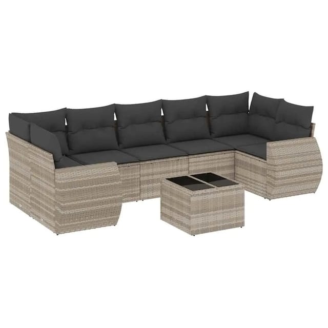 vidaXL 8-Tlg Garten-Sofagarnitur mit Kissen Hellgrau Poly Rattan 3221141