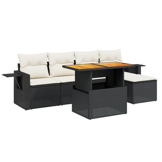vidaXL 6-Tlg Garten-Sofagarnitur mit Kissen Schwarz Poly Rattan 3271728