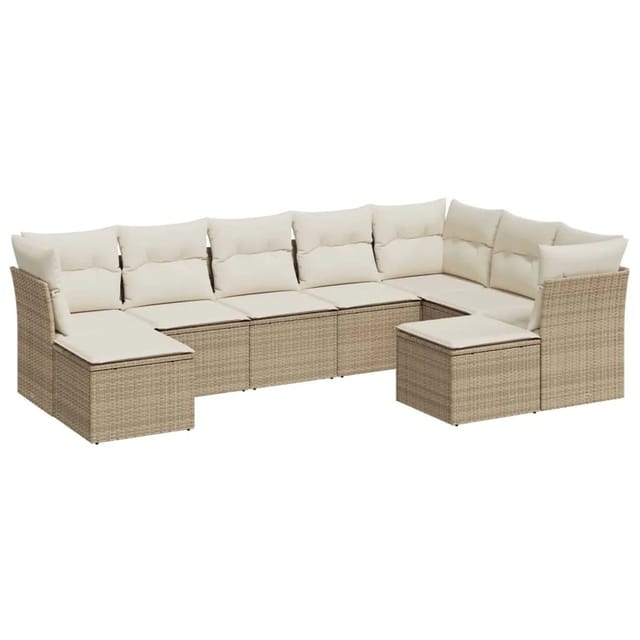 vidaXL 9-Tlg Garten-Sofagarnitur mit Kissen Beige Poly Rattan 3218568