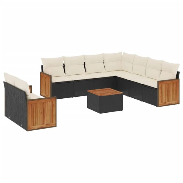 vidaXL 10-Tlg Garten-Sofagarnitur mit Kissen Schwarz Poly Rattan 3260187