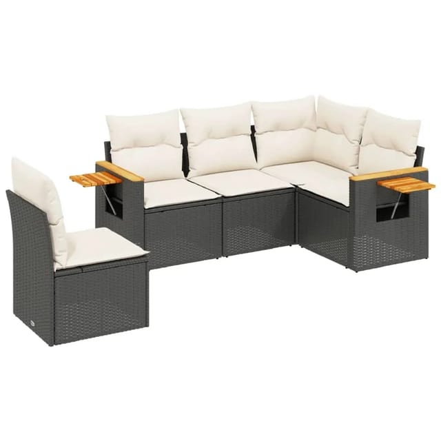 vidaXL 5-Tlg Garten-Sofagarnitur mit Kissen Schwarz Poly Rattan 3259214