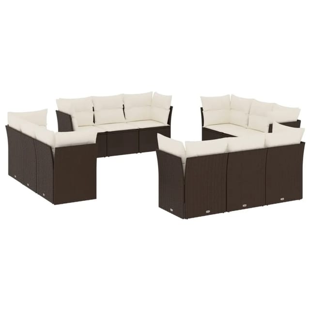 vidaXL 12-Tlg Garten-Sofagarnitur mit Kissen Braun Poly Rattan 3249172