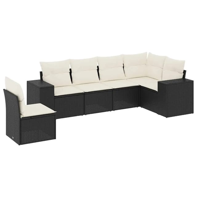 vidaXL 6-Tlg Garten-Sofagarnitur mit Kissen Schwarz Poly Rattan 3254963