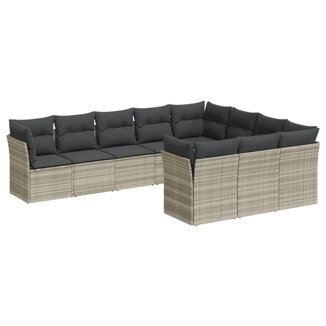 vidaXL 10-Tlg Garten-Sofagarnitur mit Kissen Hellgrau Poly Rattan 3250061