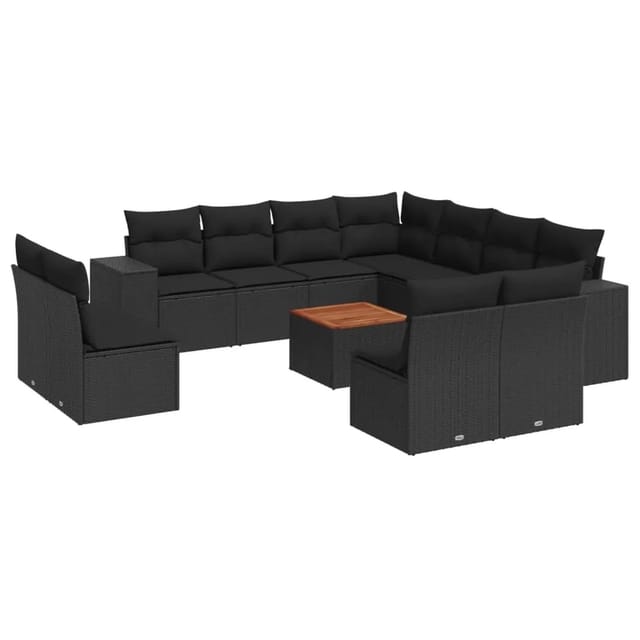 vidaXL 12-Tlg Garten-Sofagarnitur mit Kissen Schwarz Poly Rattan 3257833