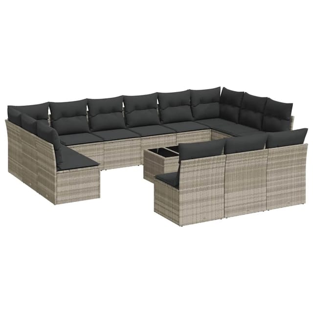 vidaXL 14-Tlg Garten-Sofagarnitur mit Kissen Hellgrau Poly Rattan 3250241