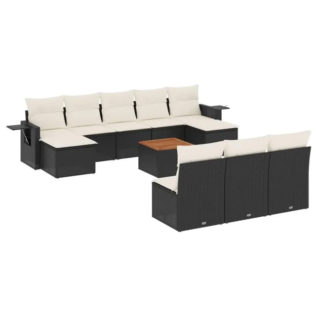 vidaXL 11-Tlg Garten-Sofagarnitur mit Kissen Schwarz Poly Rattan 3257099